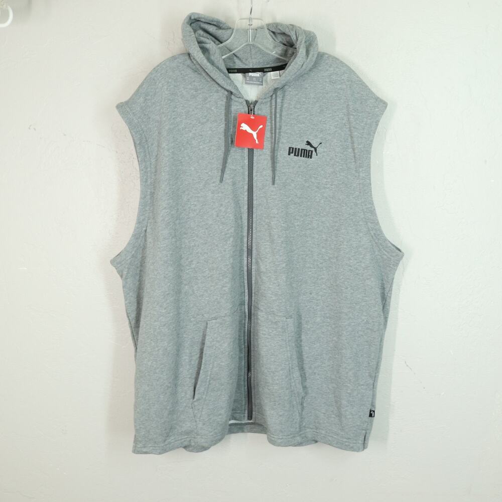 Puma Essential Hoody Vest Men XXL Essential Sleeveless Gray Heather Full Zip